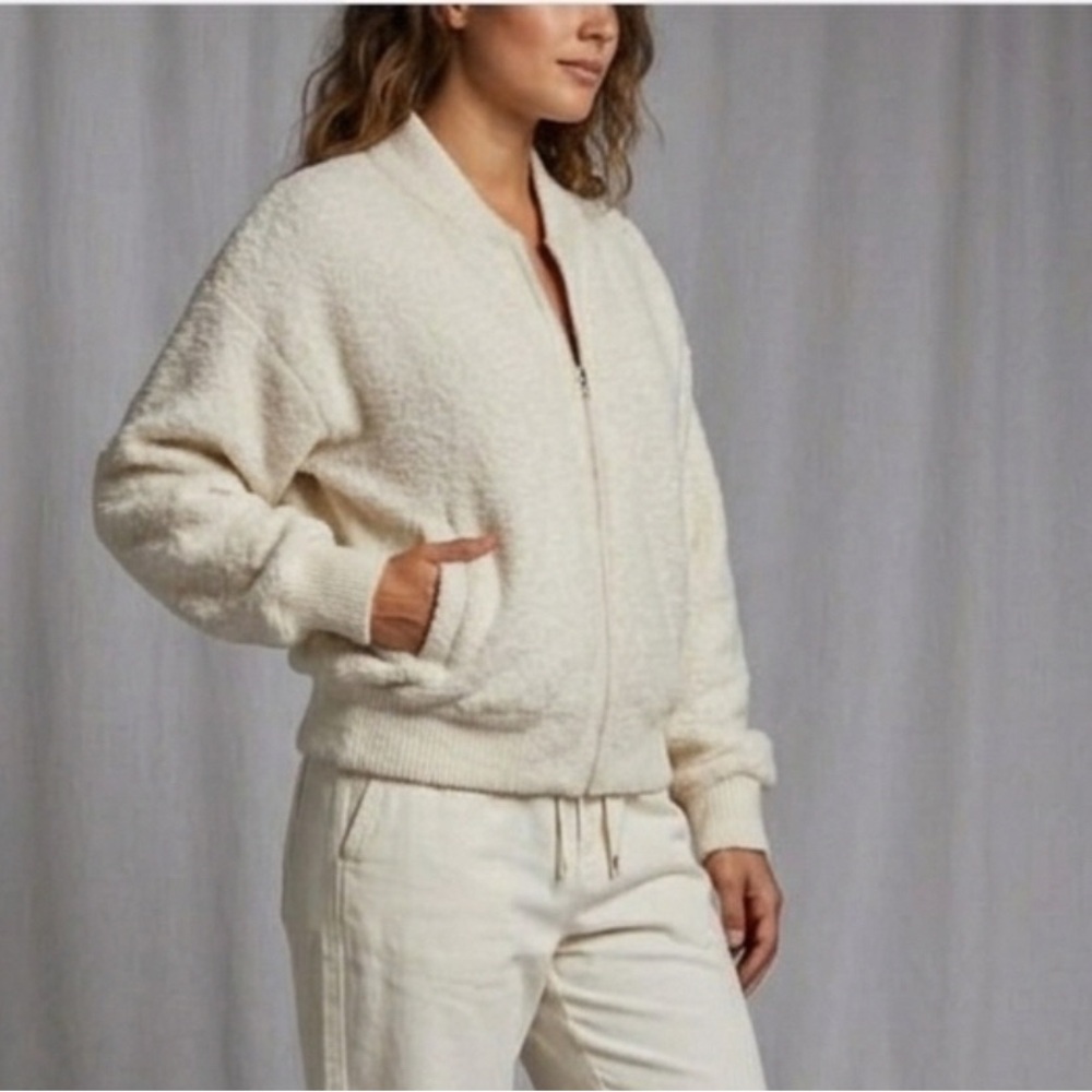 Dynamite premium plush Cream Zip-Front Bomber Jacket thick soft textured 1526